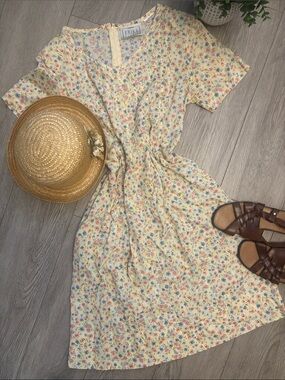 Vintage Erika Yellow Floral Midi Dress